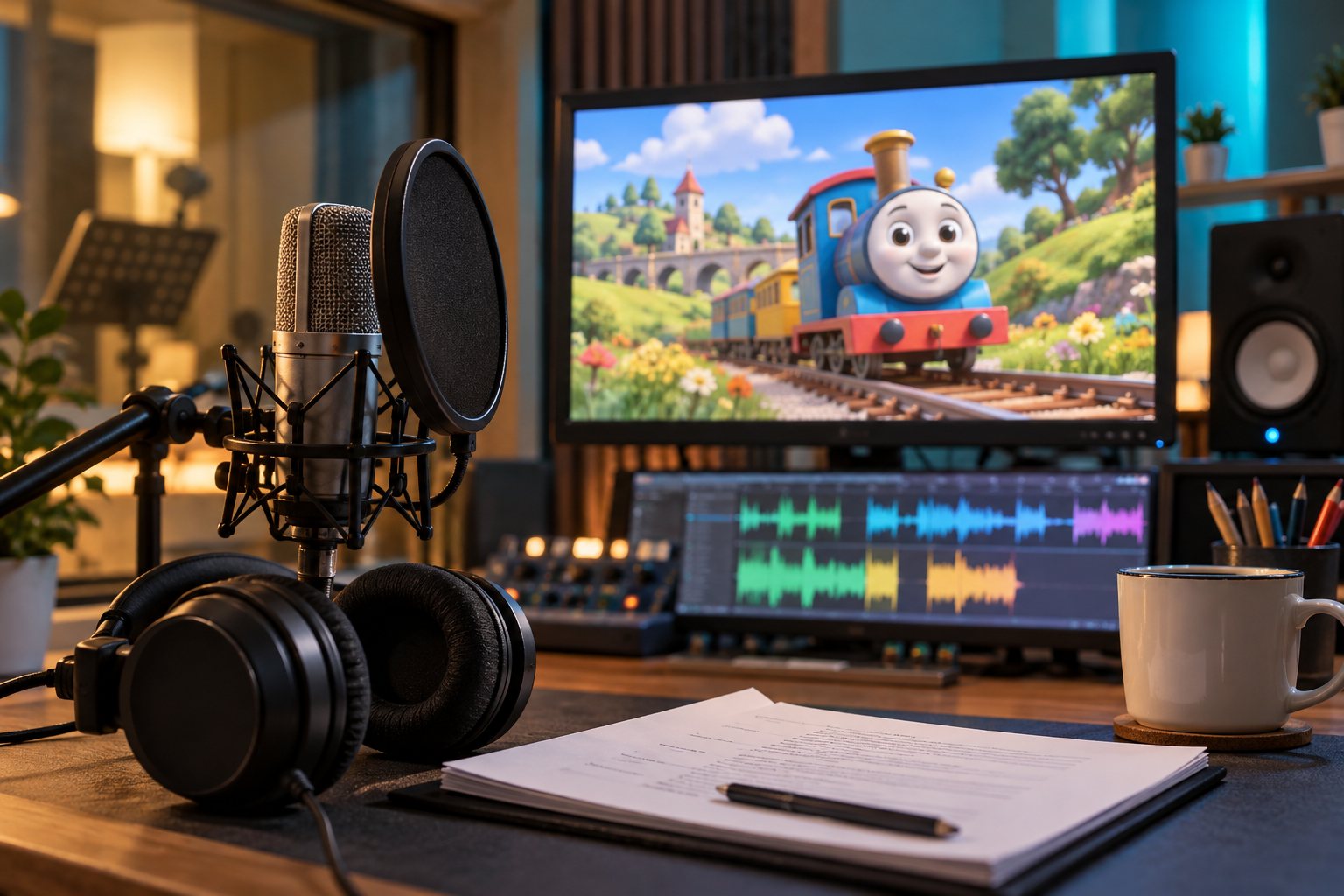 アニメーションの外国語吹き替えをイメージした収録機材